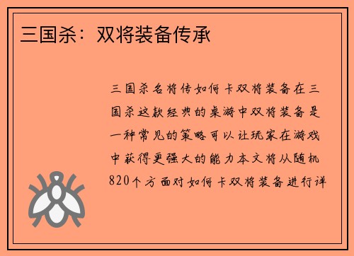 三国杀：双将装备传承