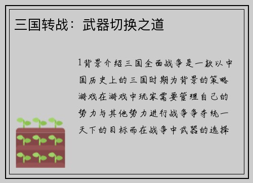 三国转战：武器切换之道